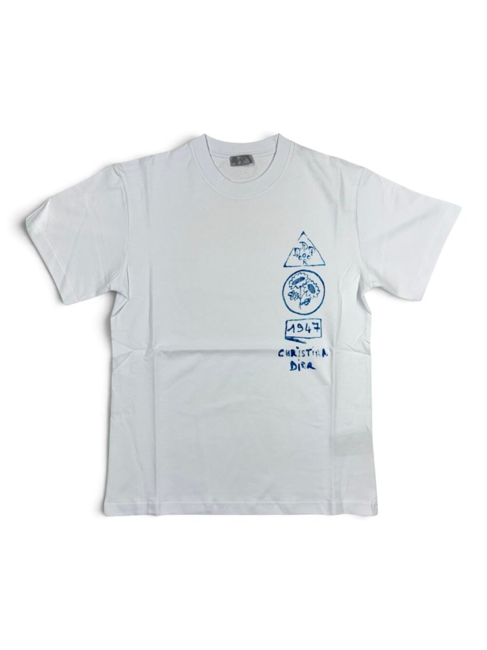 Dior White 1947 Floral Graphic Cotton T-Shirt Blue Pink Size Small